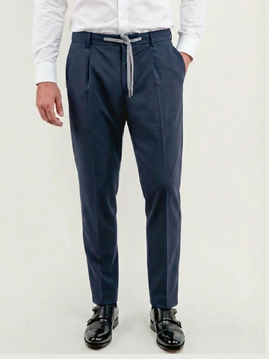 PANTALONE CON COULISSE IN FRESCO LANA BLU NAVY P005 174 ANDREA MORANDO 
