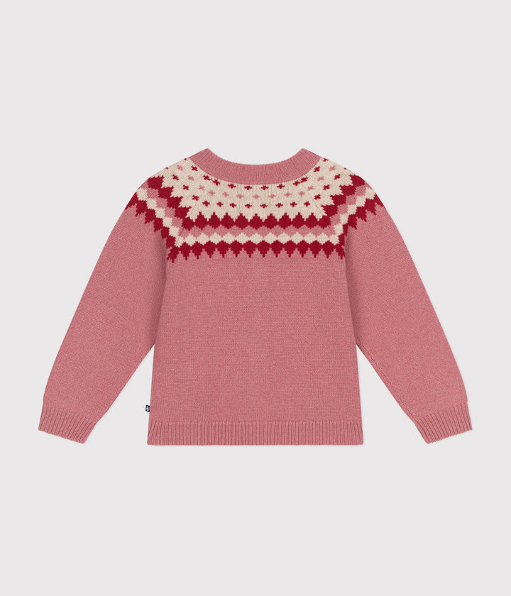 Cardigan in maglia jacquard rosa di lana e cotone A0B1Q 01 PETIT BATEAU 