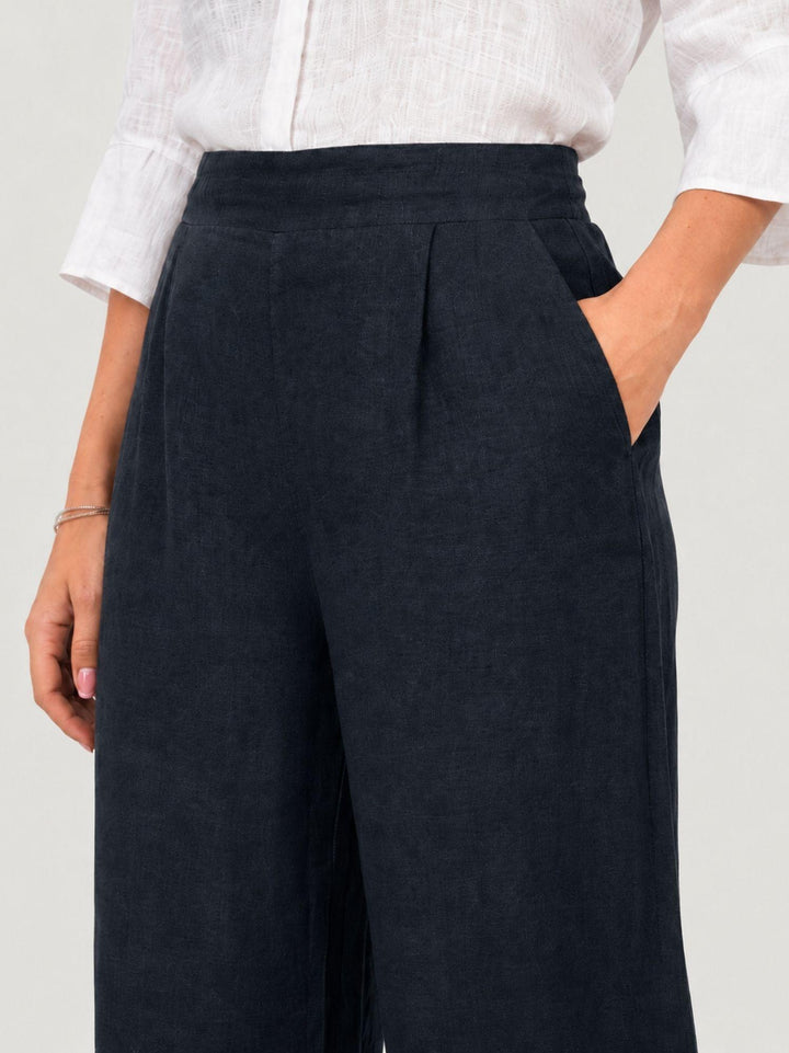 Pantalone con pences in lino navy 6PT02359 BLU ANDREA MORANDO 