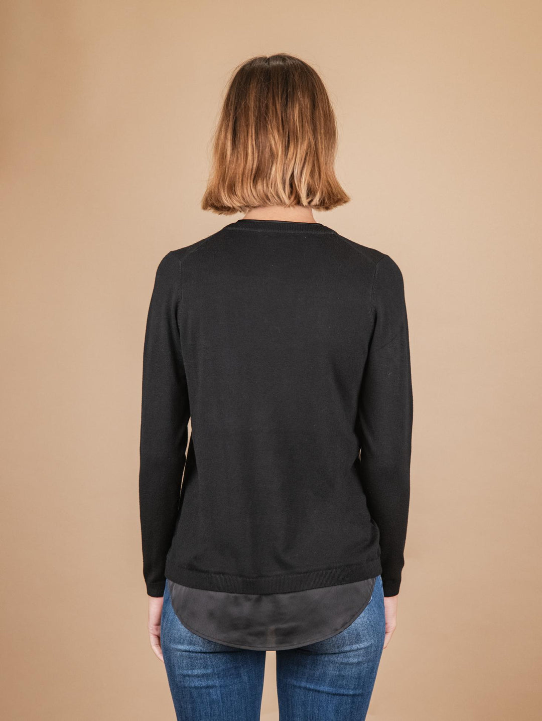 Blusa nera con inserto in seta 2351011 099 ANDREA MORANDO 