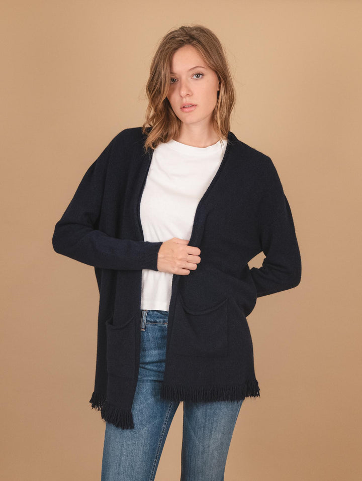 CARDIGAN APERTO CON PROFILI SFRANGIATI BLU 0370/283 0115 BIMOR 