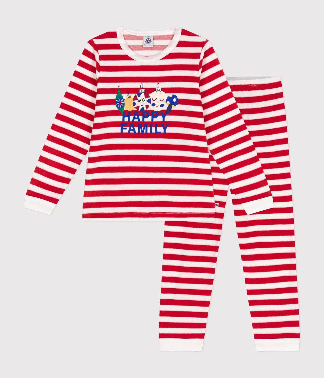 Pigiama natalizio in velluto a righe rosse A0BJ9 02 PETIT BATEAU 
