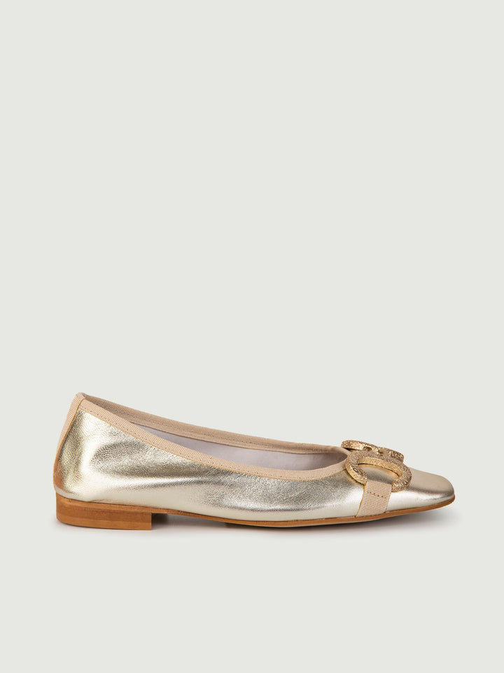 BALLERINE IN NAPPA METALLIZZATA ORO CON DETTAGLIO IN METALLO 4875NAPPA PLATINO ANDREA MORANDO 