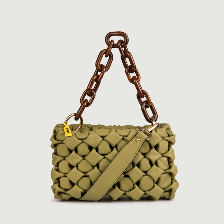 BORSA IN PELLE INTRECCIATA PISTACCHIO  "CURLY" CURLYNEW IRIDE BIMOR 