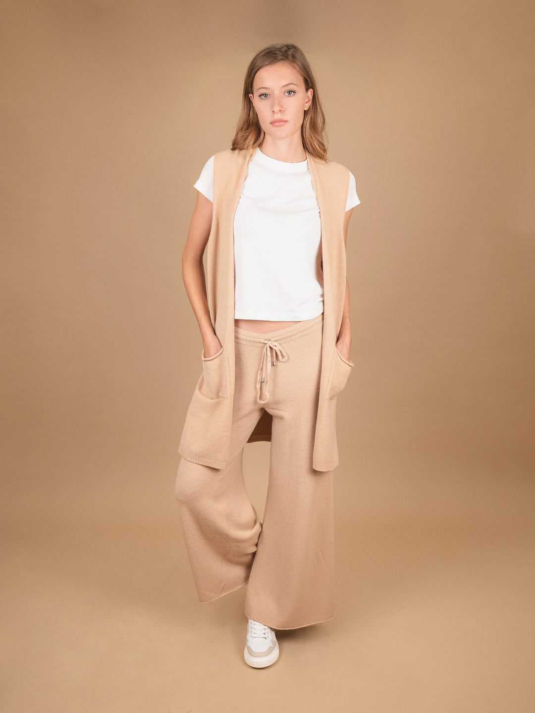 GILET LUNGO IN MAGLIA BEIGE 0370/281 0234 BIMOR 