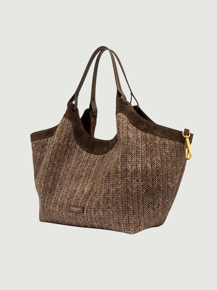 Borsa Dua in paglia intrecciata choco grande BS 12340/COMM PGLSPG 13840 GIANNI CHIARINI 