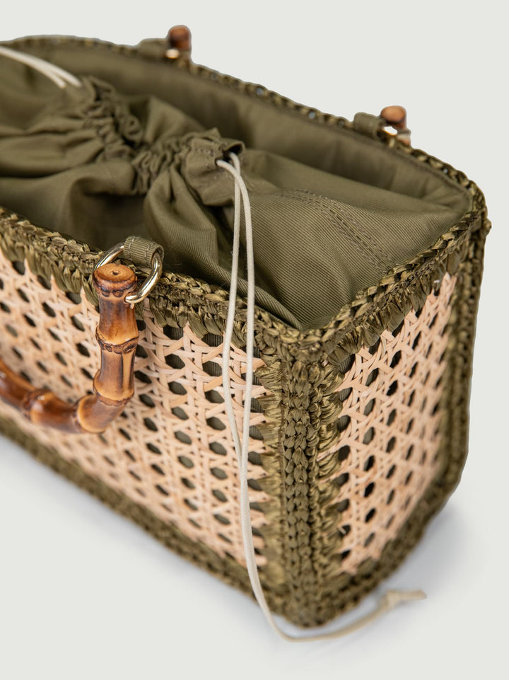BORSA A MANO IN RAFIA NATURALE E KAKI
