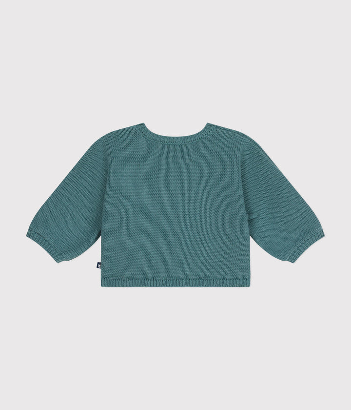 Cardigan con trecce in lana e cotone verde A0AXY 07 PETIT BATEAU 