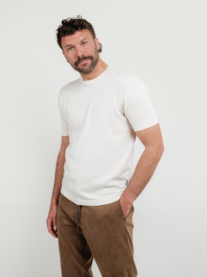 T-shirt in maglina di cotone bianco panna