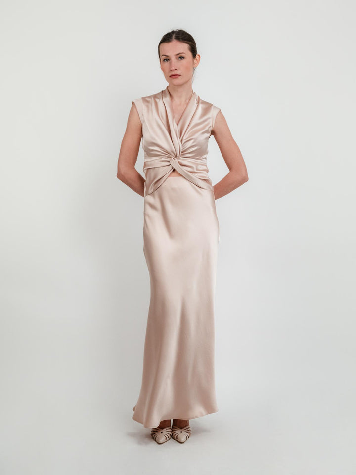 BLUSA SMANICATA CHAMPAGNE CON NODO