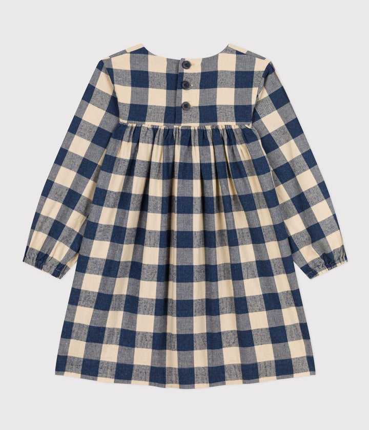 ABITO A MANICHE LUNGHE IN FLANELLA DI COTONE A QUADRI BAMBINA A082E 01 PETIT BATEAU 