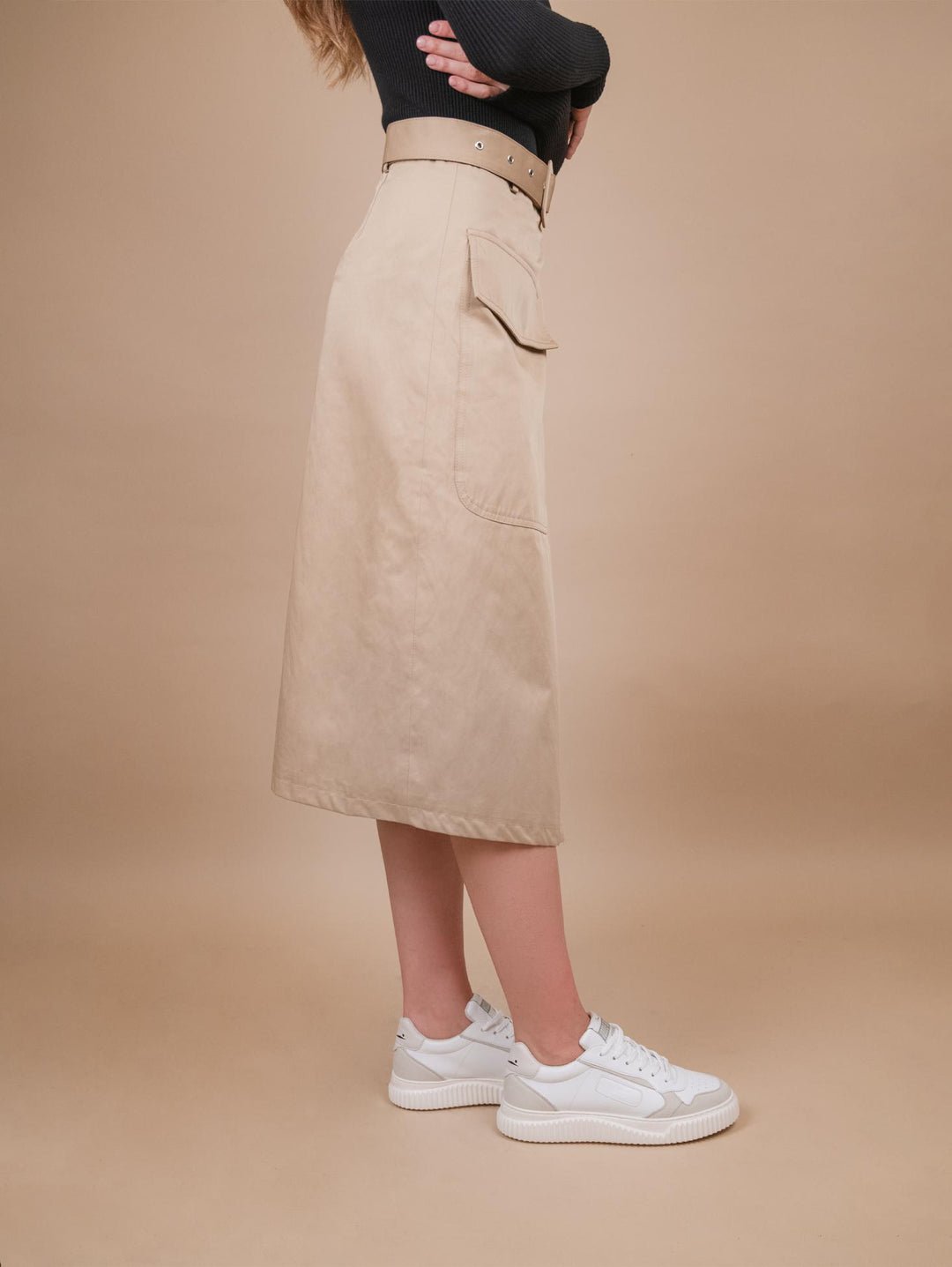 GONNA MIDI A PORTAFOGLIO IN MISTO COTONE CAMMELLO B9223 BEIGE ANDREA MORANDO 