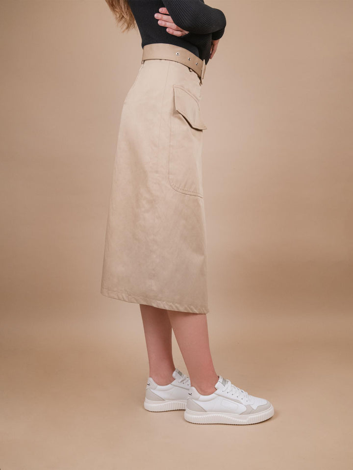 GONNA MIDI A PORTAFOGLIO IN MISTO COTONE CAMMELLO B9223 BEIGE ANDREA MORANDO 