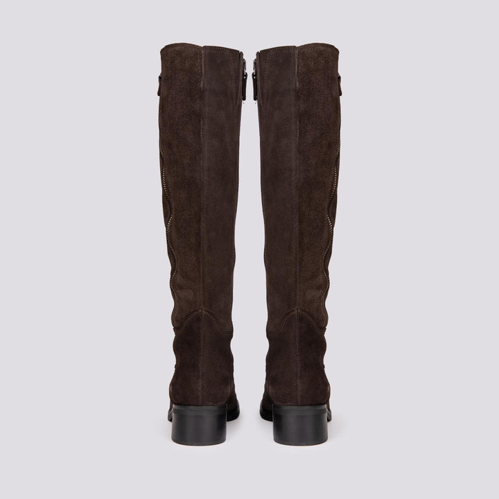 STIVALE ALTO CON ZIP ASIMMETRICHE IN CAMOSCIO MARRONE ST1011/CROSTA T MORO ANDREA MORANDO 