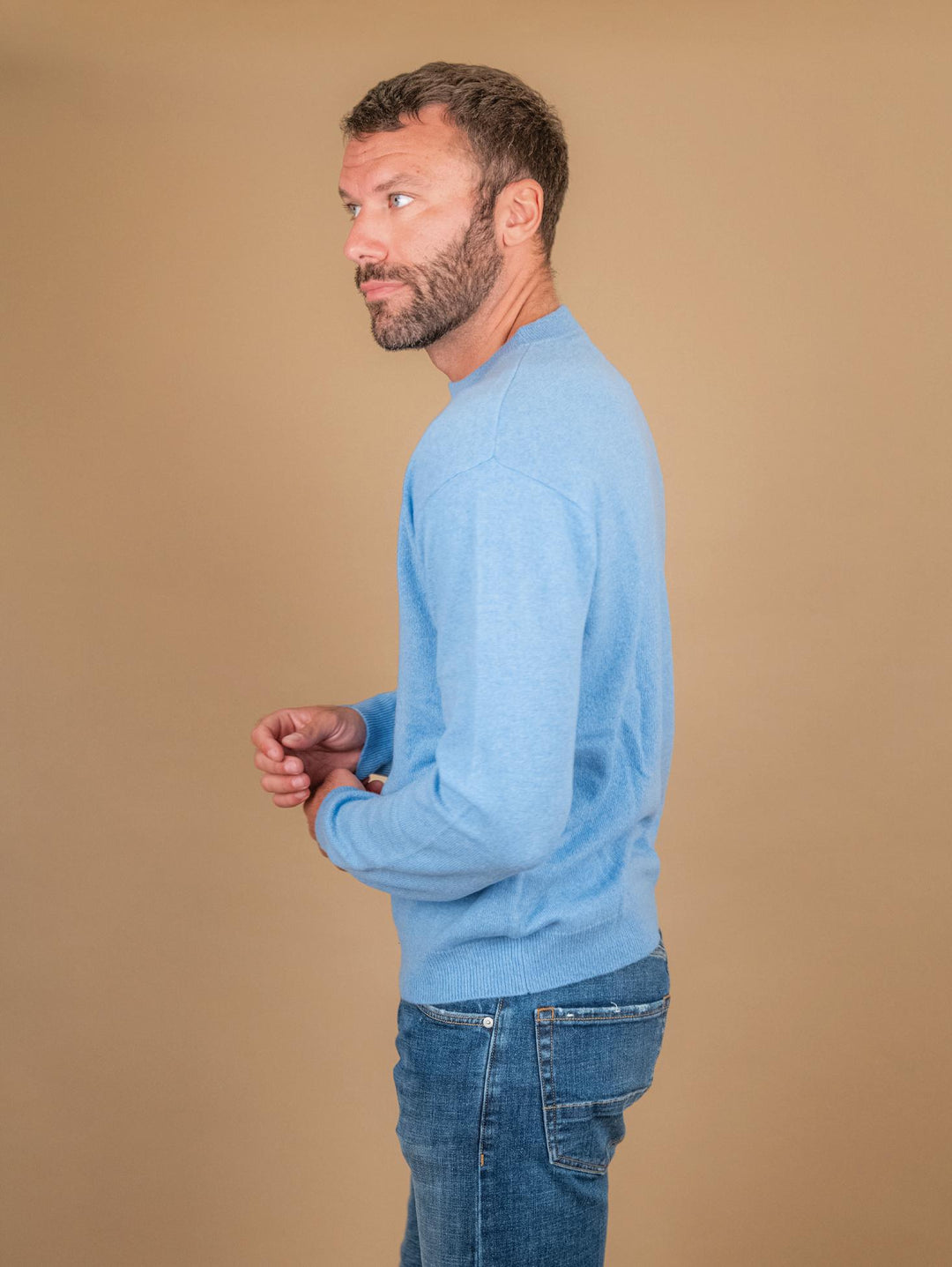 MAGLIA GIROCOLLO IN CASHMERE ECO-FRIENDLY AZZURRO  "TRADER" TRADER AZZURRO ABSOLUT CASHMERE 