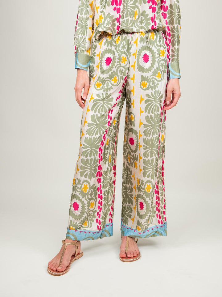 PANTALONE A PALAZZO FANTASIA SALVIA GIALLO E ROSA 9821 SALVIA ANDREA MORANDO 