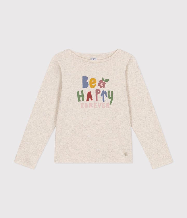T-shirt beige a maniche lunghe a costine A0BM1 02 PETIT BATEAU 