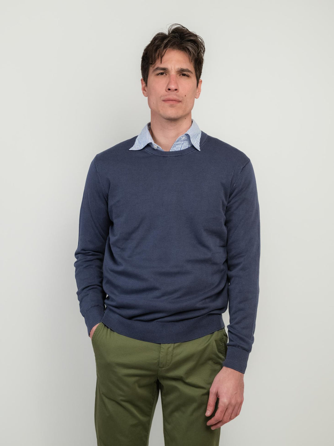 MAGLIA GIROCOLLO IN COTONE RASATO BLUETTE 3850900 215 ANDREA MORANDO 