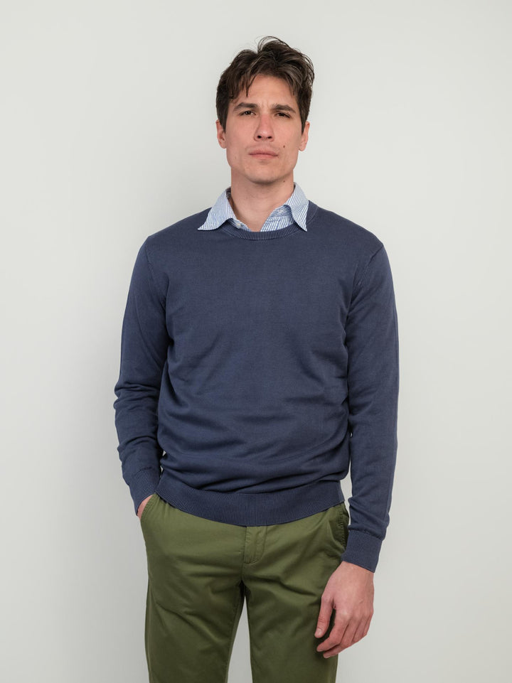 MAGLIA GIROCOLLO IN COTONE RASATO BLUETTE 3850900 215 ANDREA MORANDO 