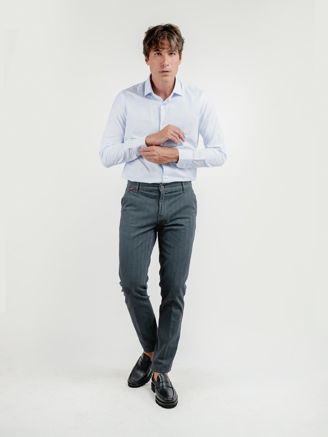 PANTALONE IN COTONE SPIGATO ANTRACITE 7657ALO GRIGIO ANDREA MORANDO 