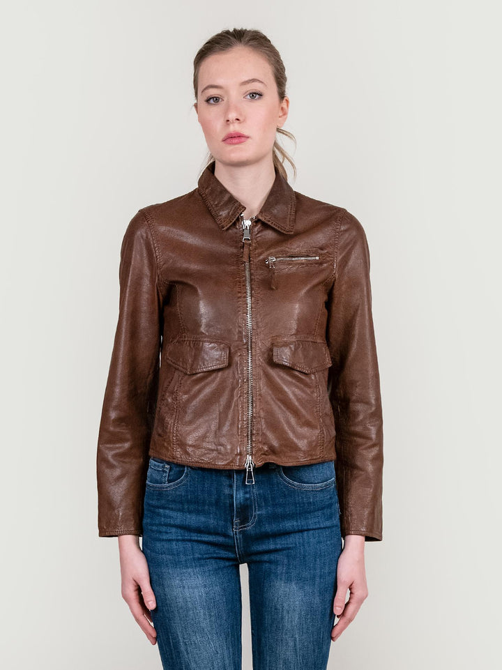 GIUBBOTTO IN PELLE EFFETTO VINTAGE MARRONE KOS 05 JACK LEATHER 