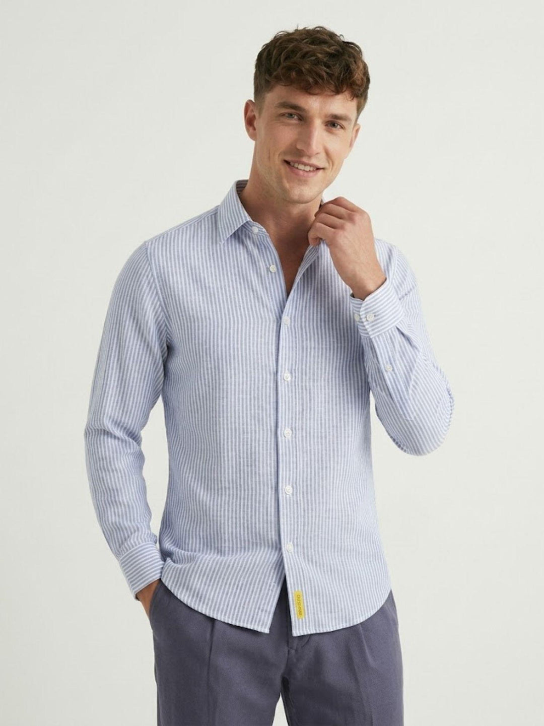 Camicia Bradford in lino azzurro a righe bianche BRADFORD/B16020 03 BAGGIES 