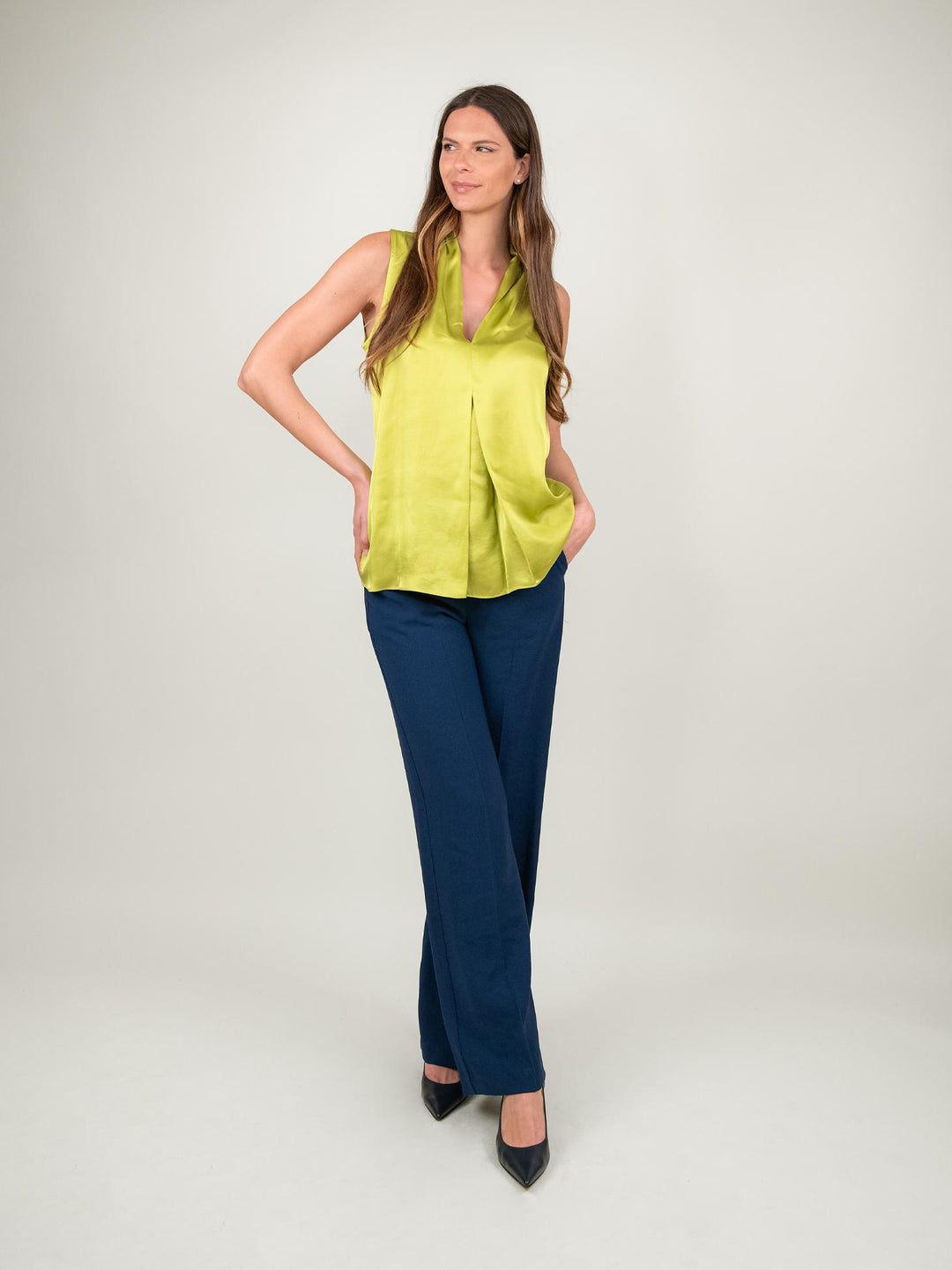 BLUSA SMANICATA IN RASO LIME M9861 LIME ANDREA MORANDO 