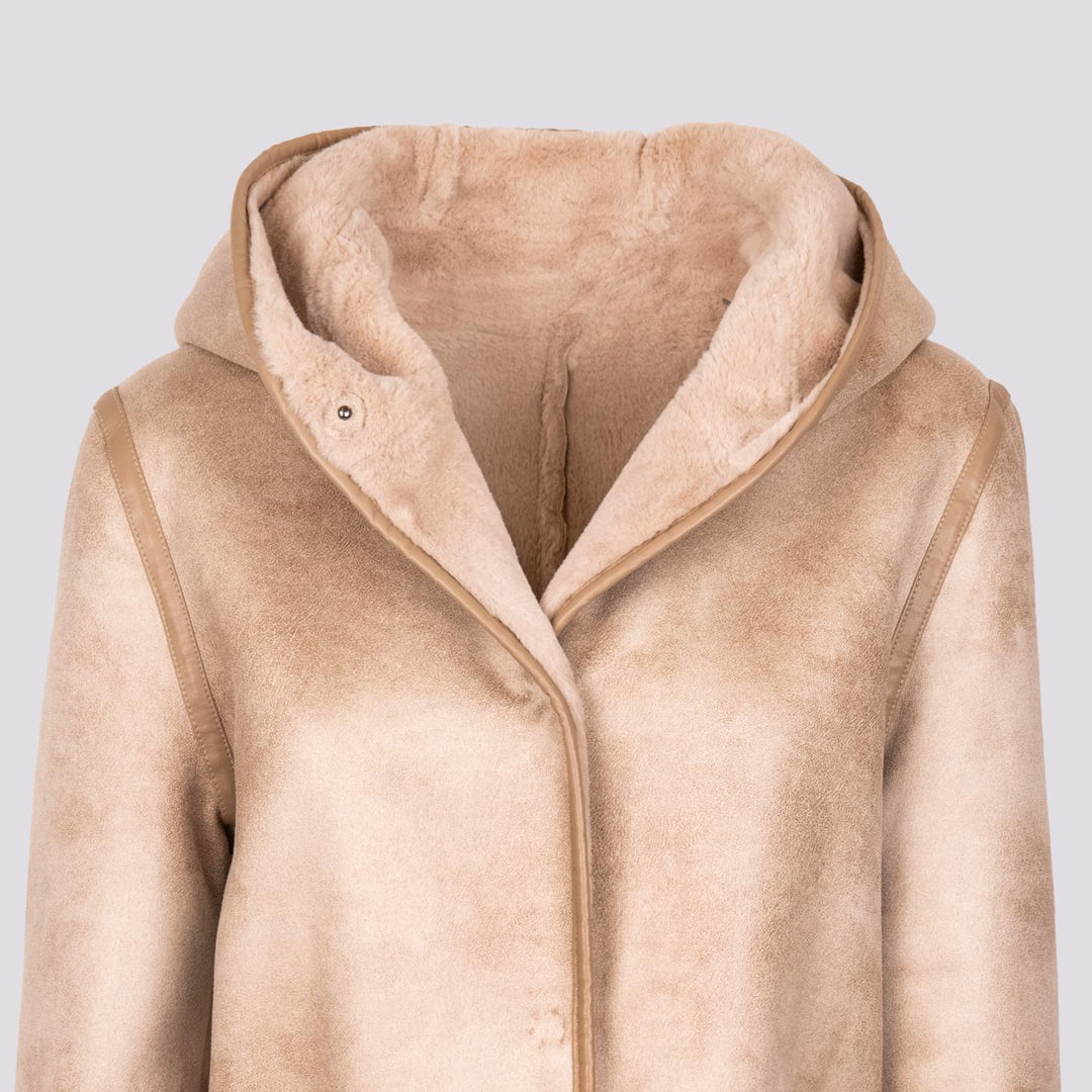 ECO-MONTONE REVERSIBILE IN  ECO-PELLICCIA BEIGE<BR/> B357CAMO 010 ANDREA MORANDO 