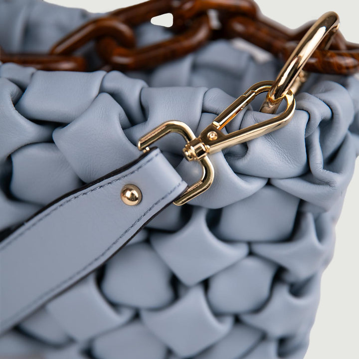 BORSA IN PELLE INTRECCIATA AZZURRA "CURLY" CURLYNEW CARTA ZUCCHERO BIMOR 