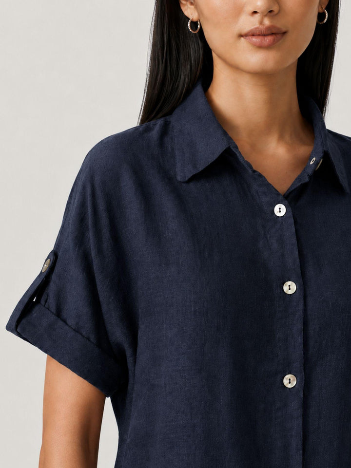 Abito camicia in lino navy 6AB0527 BLU ANDREA MORANDO 