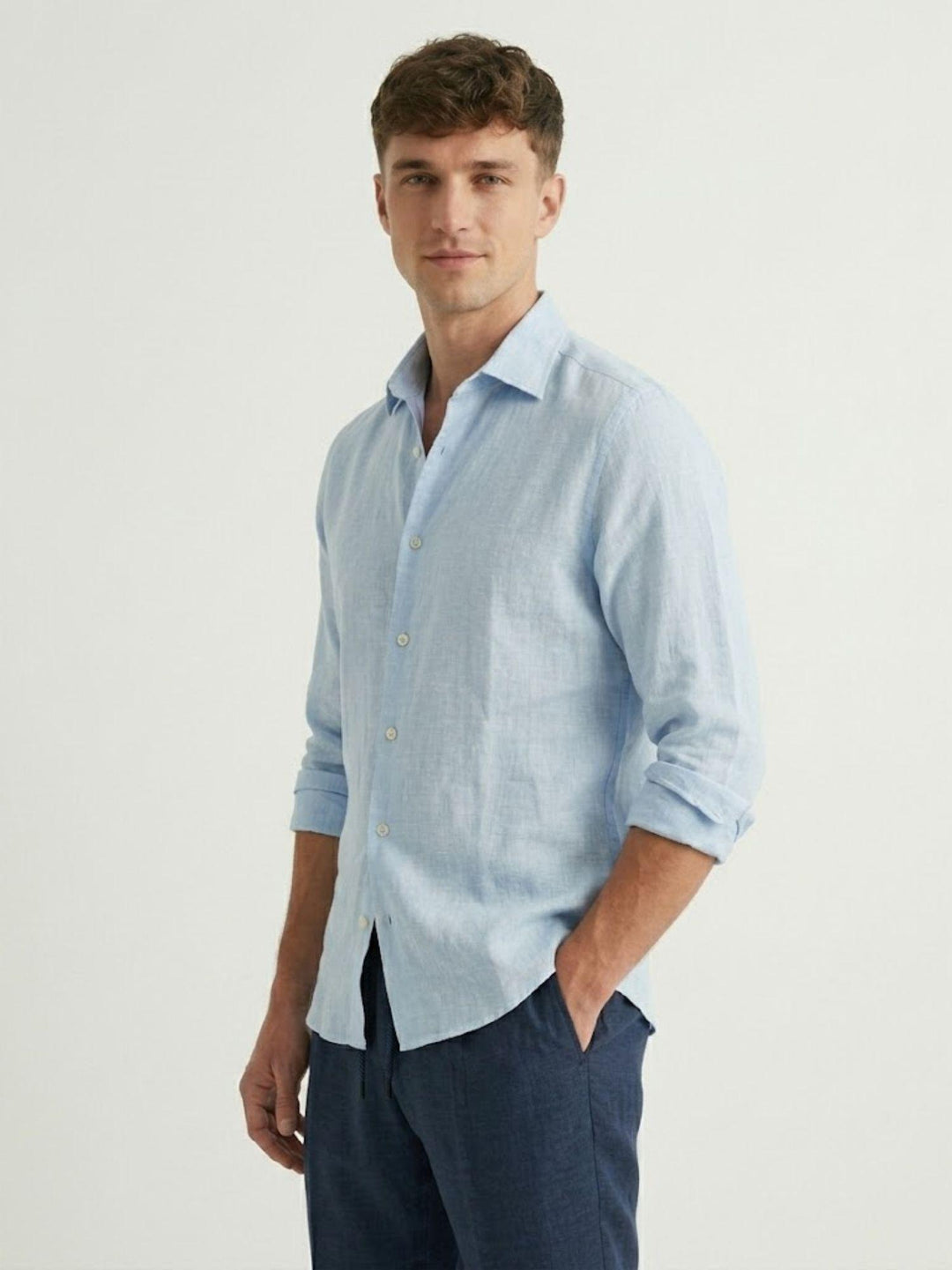 camicia in lino azzurro pastello 9432900 214 ANDREA MORANDO 