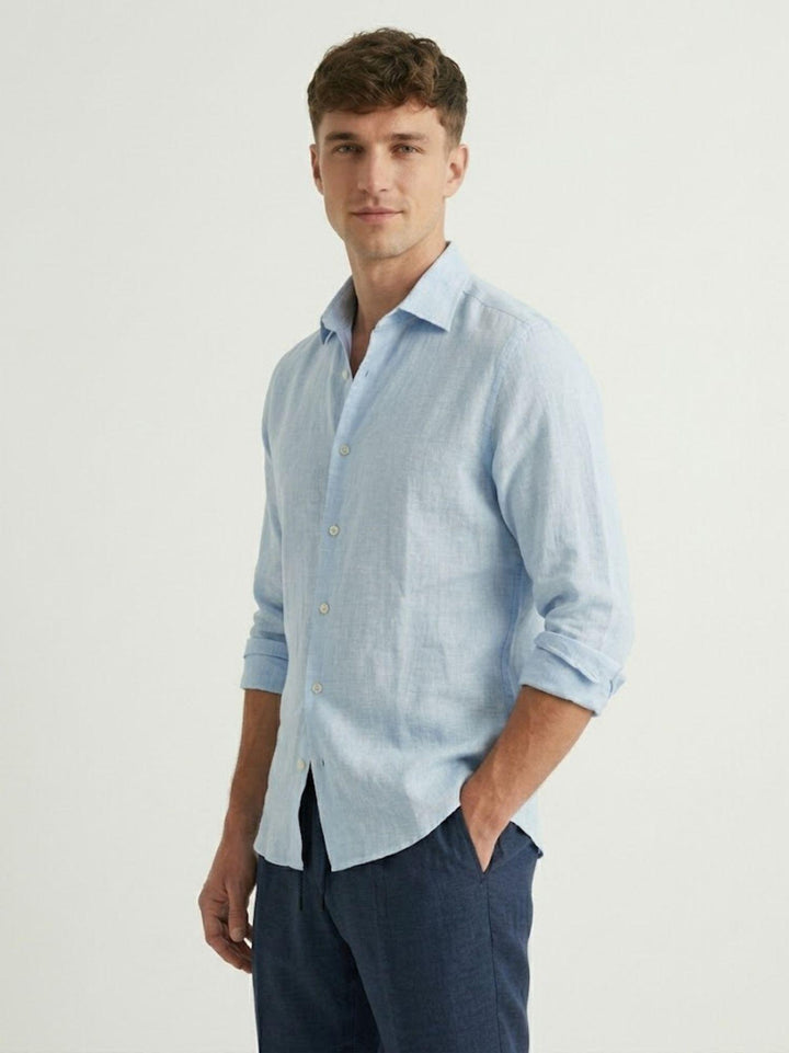 camicia in lino azzurro pastello 9432900 214 ANDREA MORANDO 
