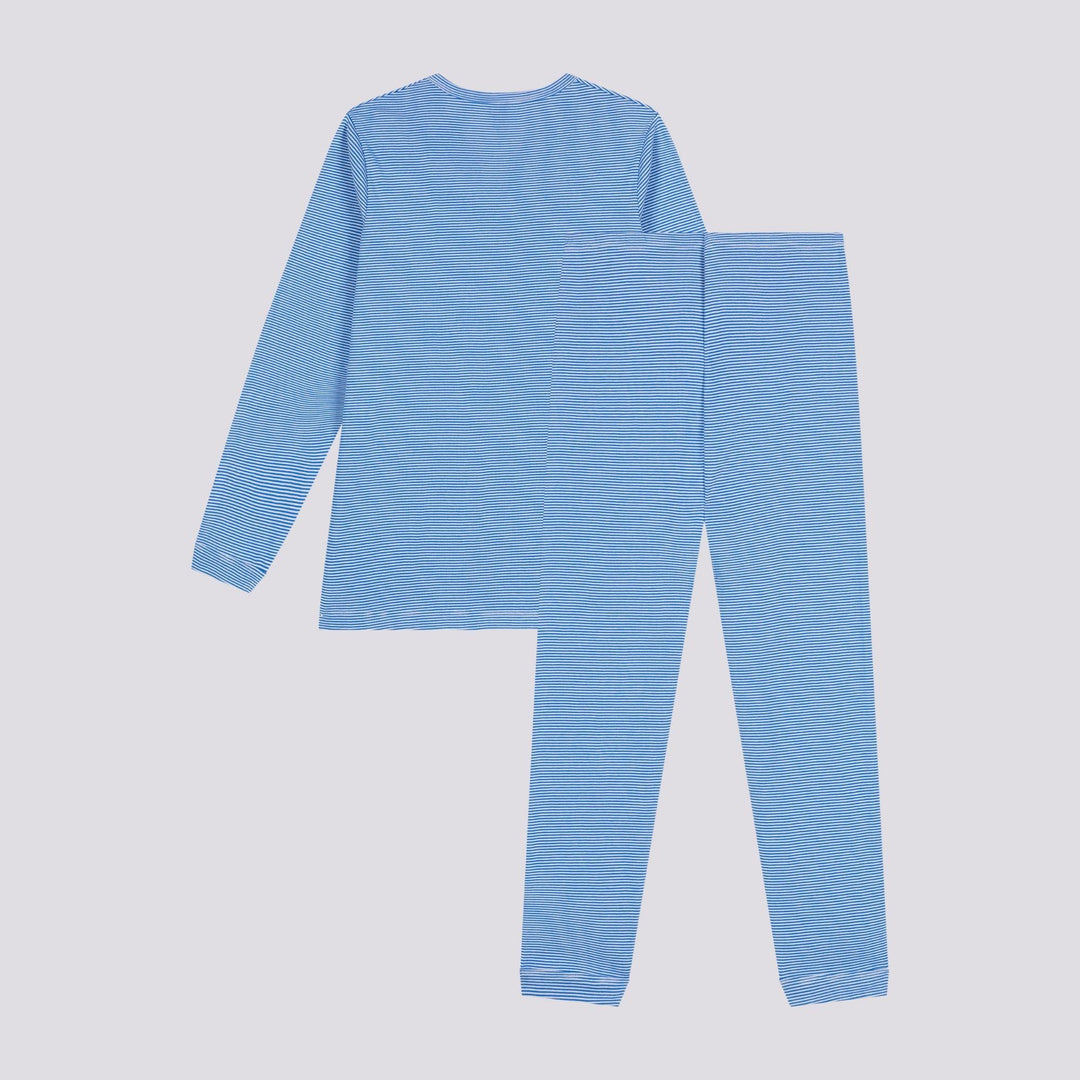 PIGIAMA AZZURRO IN COTONE RIGATO JUNIOR A0AAX 02 PETIT BATEAU 