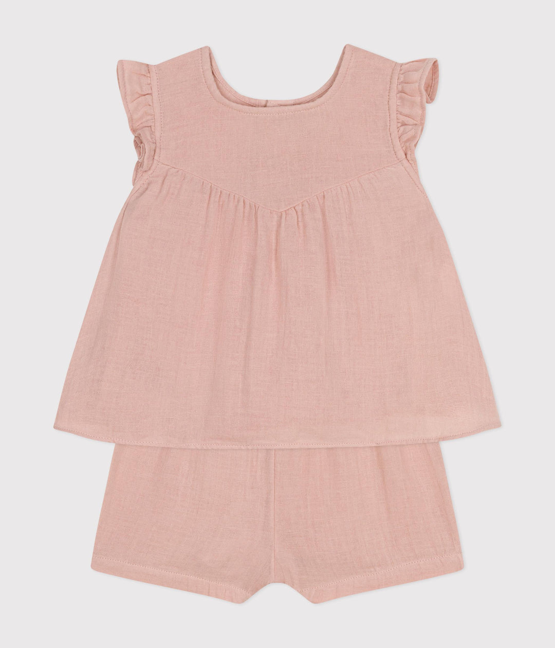 COMPLETO BEBÈ ROSA IN GARZA DI COTONE A09TU 01 PETIT BATEAU 
