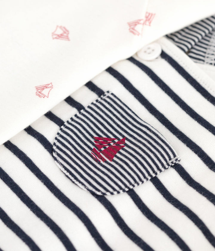 Set composto da salopette a righe marinière e body con stampa neonato A0ECT 01 PETIT BATEAU 