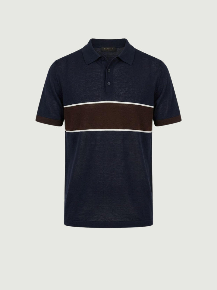 Polo in maglina navy con banda testa di moro 8-LY0014 7000 ANDREA MORANDO 