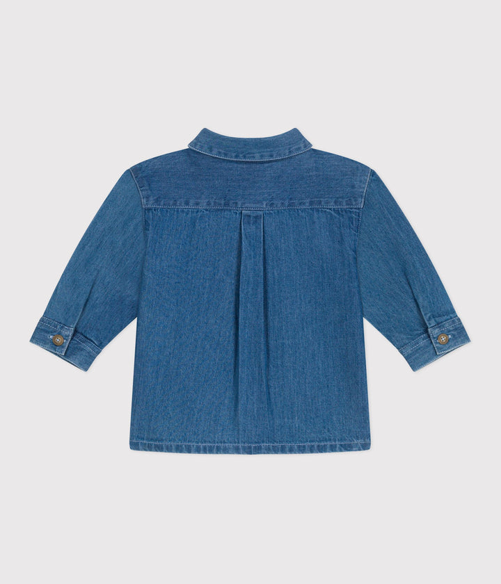 Camicia neonato in denim tinta unita A0CKS 01 PETIT BATEAU 
