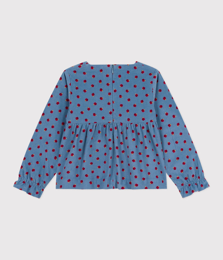 Blusa a maniche lunghe in velluto fantasia mele A0DXN 01 PETIT BATEAU 