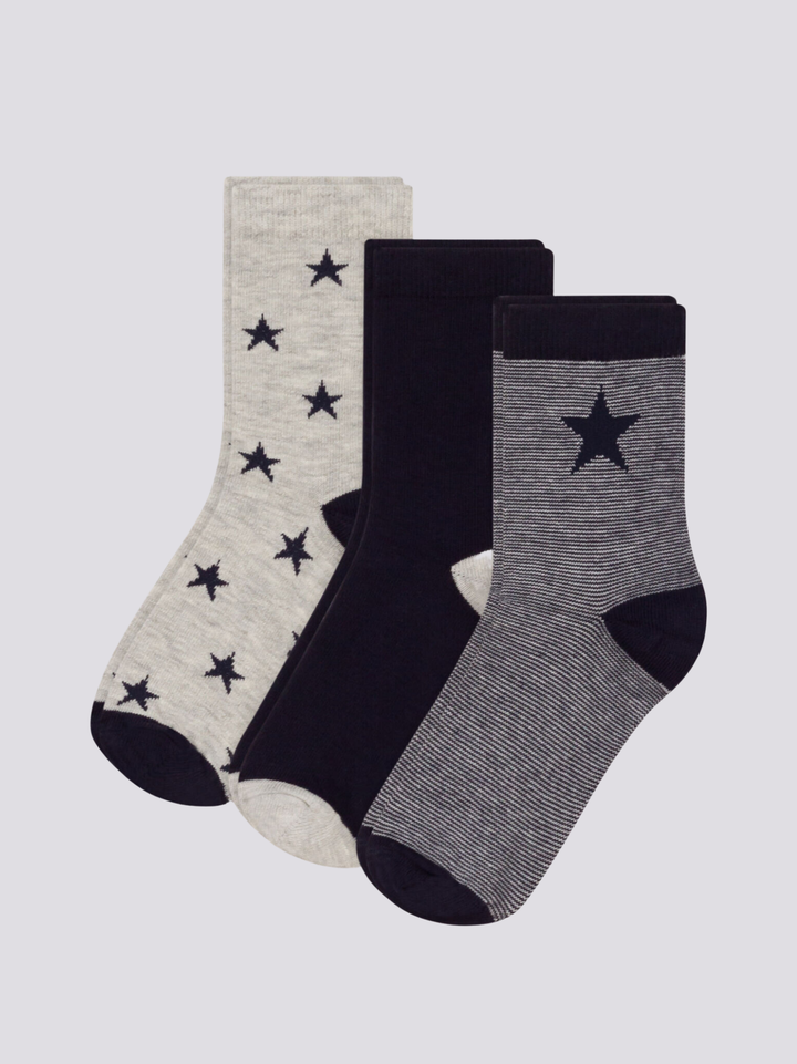 CONFEZIONE DA 3 PAIA DI CALZINI BAMBINO A STELLE IN JERSEY DI COTONE A08V3 01 PETIT BATEAU 