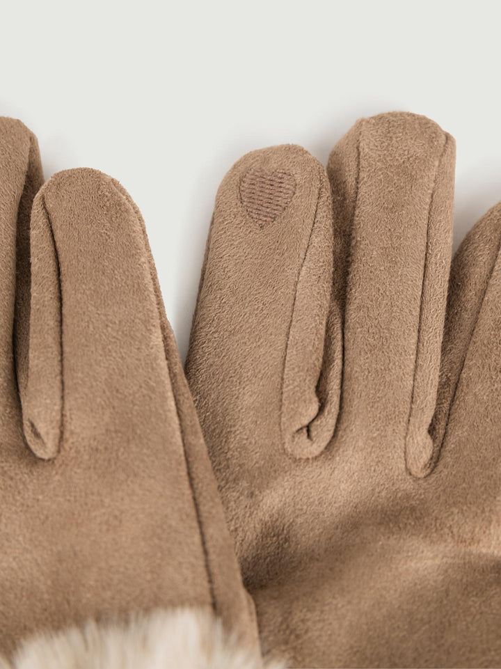 GUANTI SCAMOSCIATI CON DETTAGLIO IN ECOPELLICCIA GL1562 BEIGE ANDREA MORANDO 