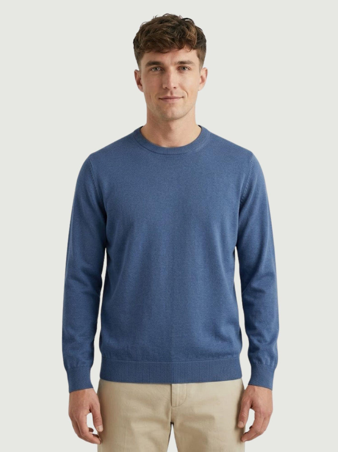 Maglia girocollo in cotone rasato blu denim 3850900 282 ANDREA MORANDO 