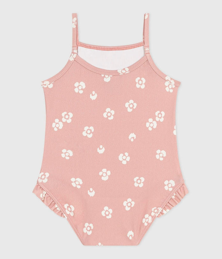 Costume da bagno intero con stampa floreale e volant neonato