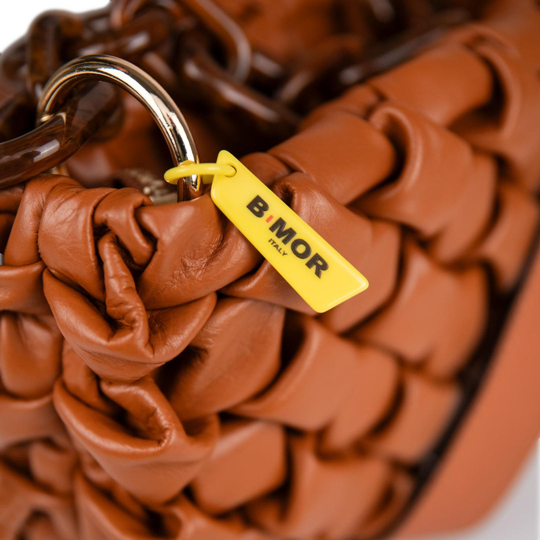 BORSA IN PELLE INTRECCIATA CUOIO "CURLY" CURLYNEW BISCOTTO BIMOR 