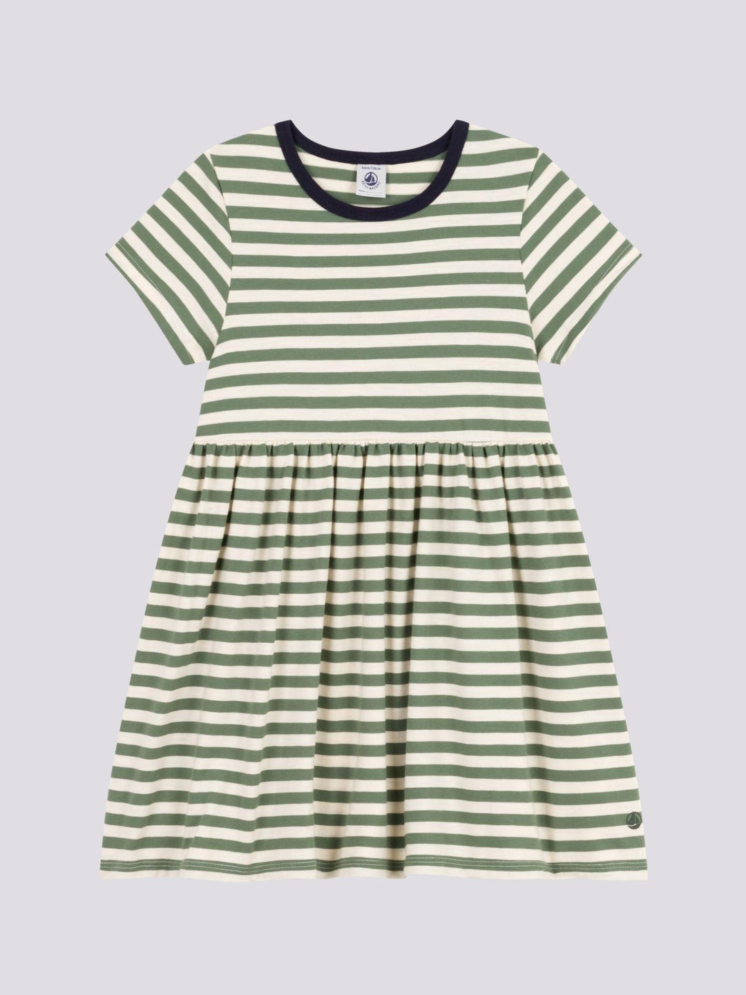 ABITO A MANICHE CORTE IN COTONE VERDE A RIGHE BAMBINA A09SU 01 PETIT BATEAU 