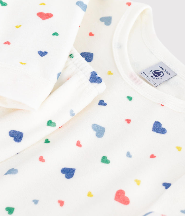 Pigiama in ciniglia con stampa a cuori bambina A0DRV 01 PETIT BATEAU 
