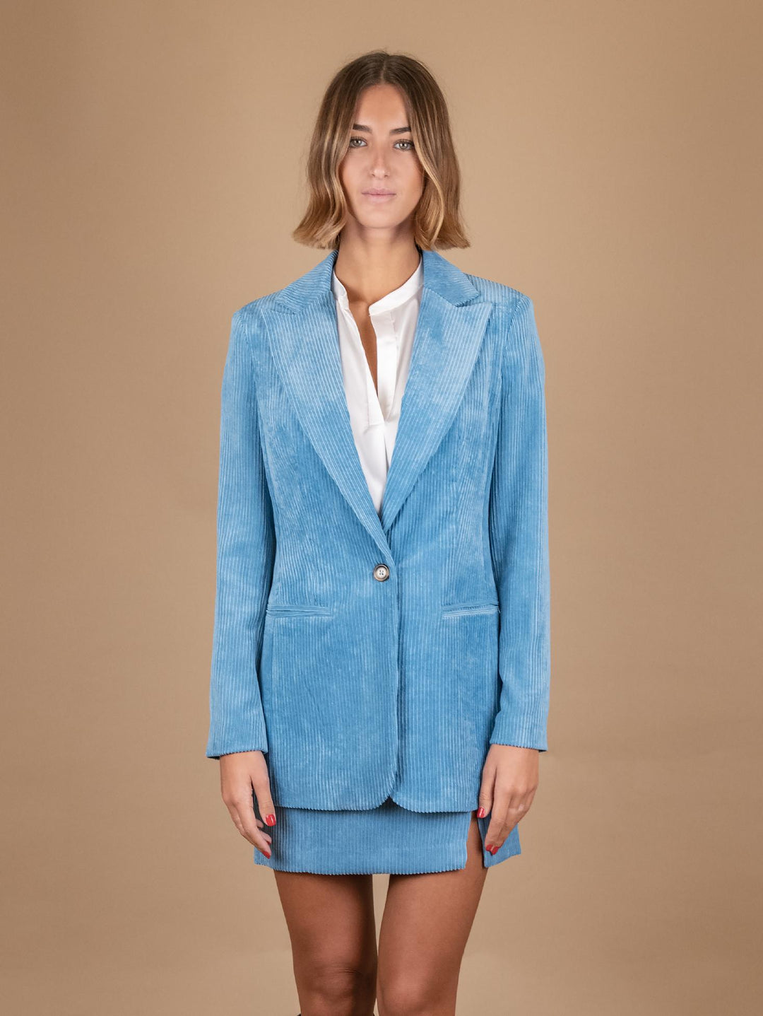 BLAZER MONOPETTO IN VELLUTO A COSTE AZZURRO G1A5455 AZZURRO ANDREA MORANDO 