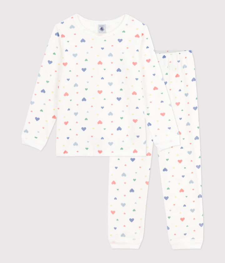 Pigiama in ciniglia con stampa a cuori bambina A0DRV 01 PETIT BATEAU 