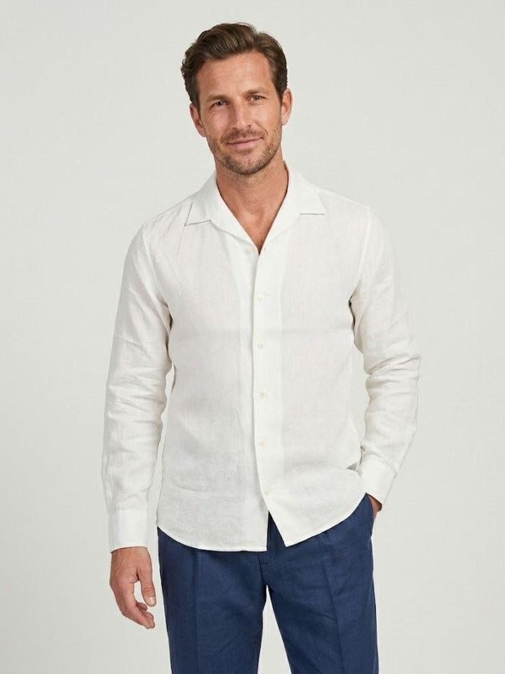 Camicia in tessuto chambray lino e cotone bianca CRAIG 01 DEPERLU 
