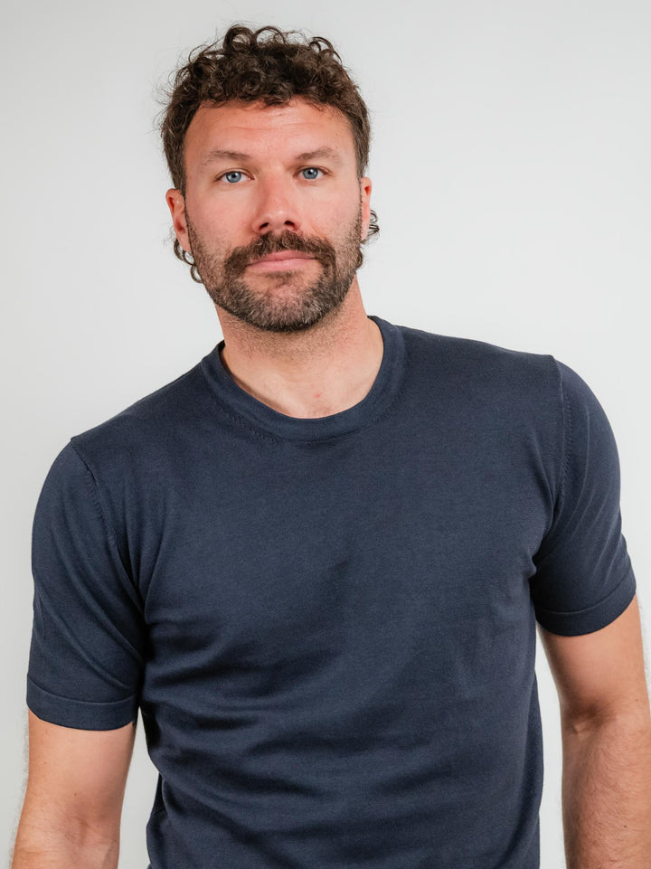 T-SHIRT IN MAGLINA DI COTONE BLU CT00M044 BLU ANDREA MORANDO 