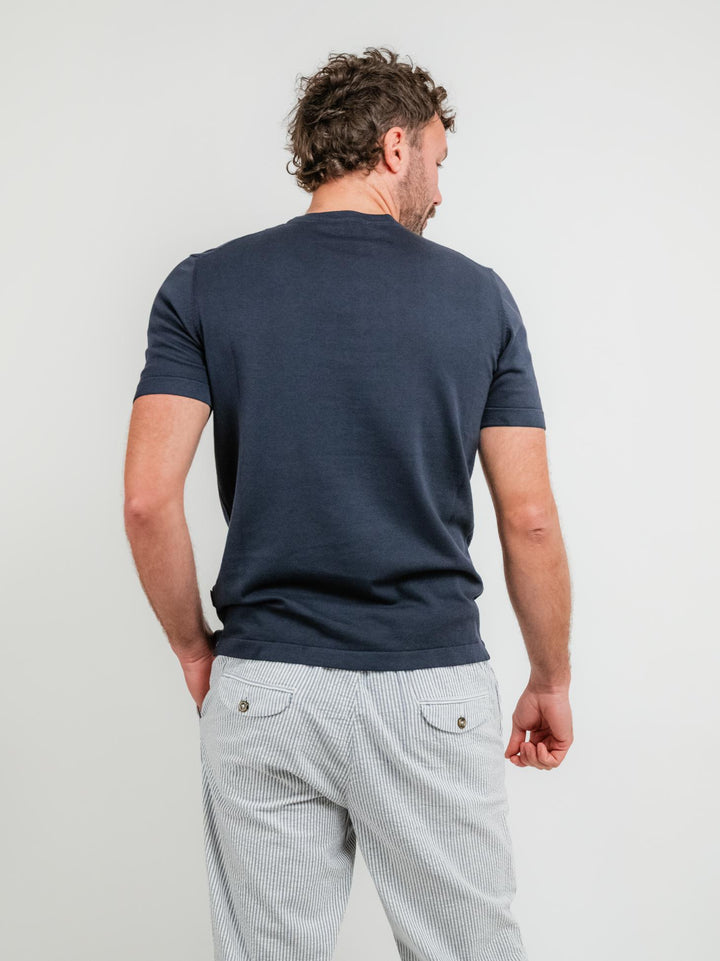 T-SHIRT IN MAGLINA DI COTONE BLU CT00M044 BLU ANDREA MORANDO 